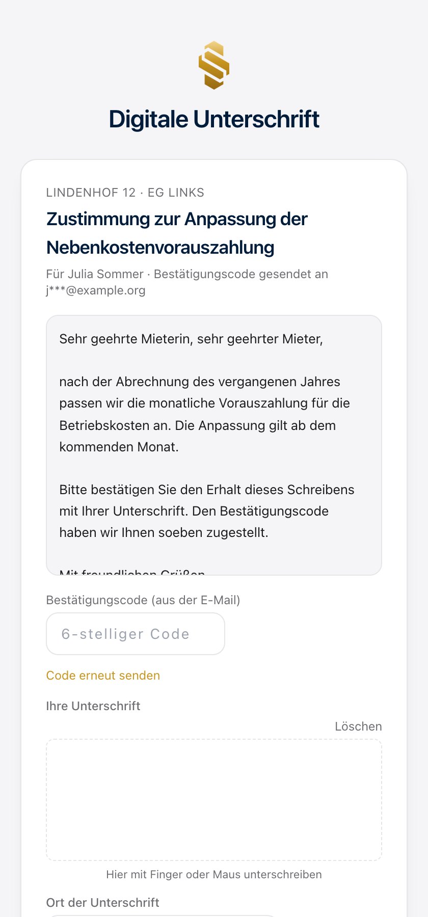 Dieselbe Bestätigungsseite auf einem Mobiltelefon